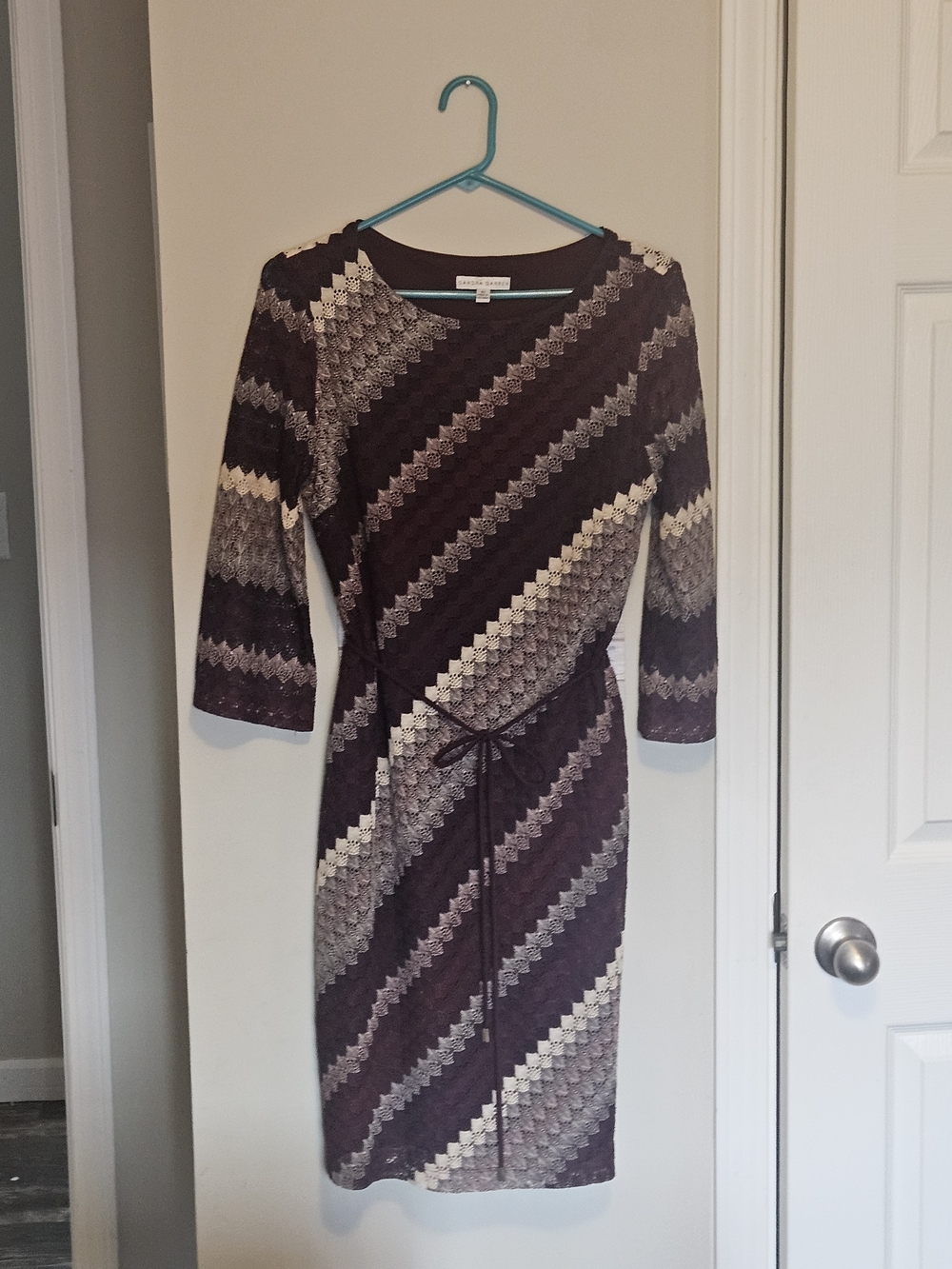Women's Purple Patterned Wrap Dress with Tie Waist